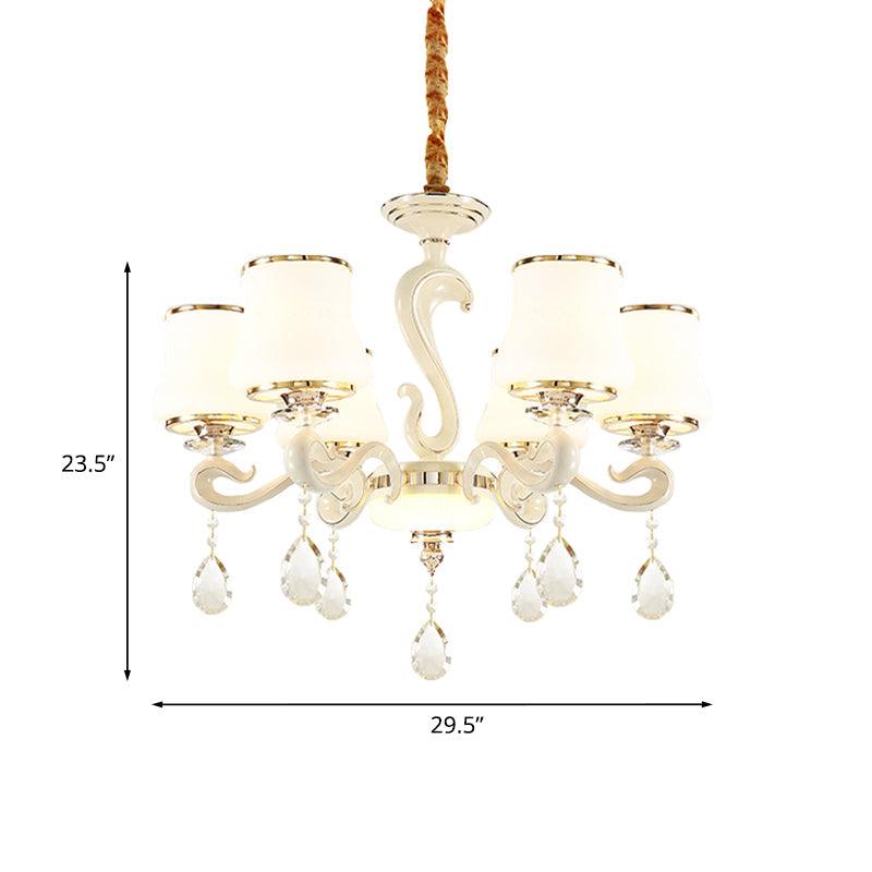 6-Bulb Opal Glass Hanging Lamp Modern White Curved Chandelier - Rebooters