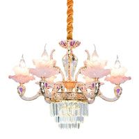 6 Lights 2-Layer Ruffle Chandelier Pink Glass Pendant Lamp - Rebooters