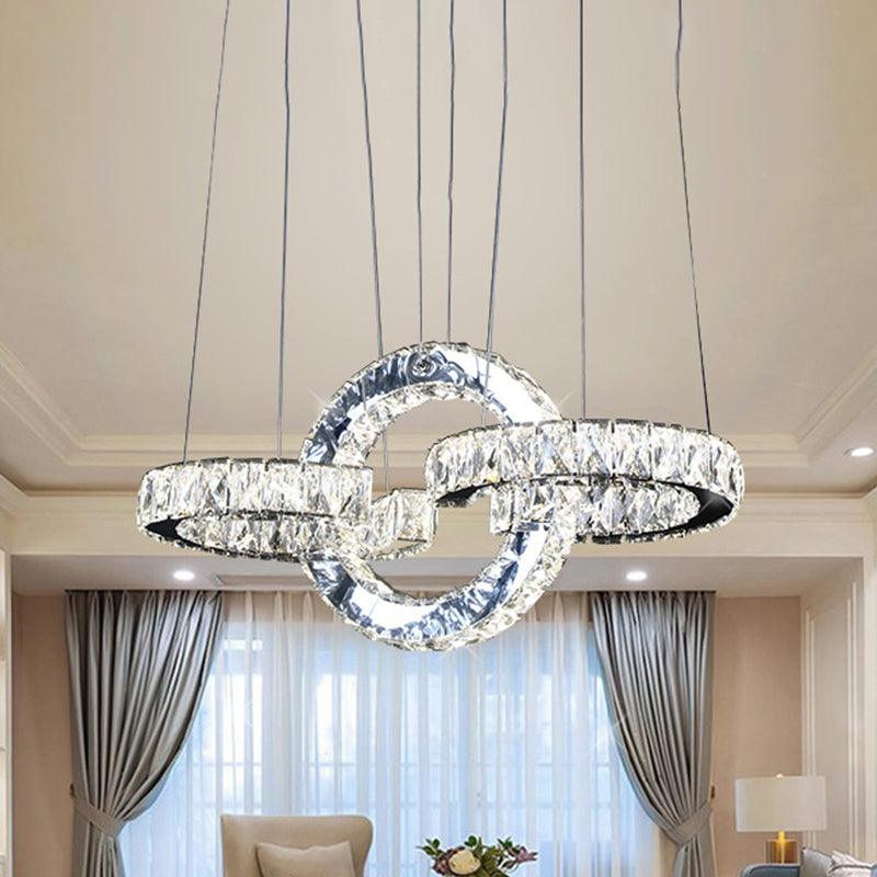 Beveled Crystal LED Pendant Lighting Modernist Black Rings Chandelier - Rebooters