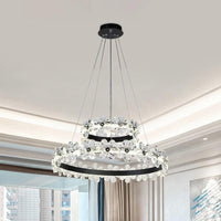 Black 1/2-Tier Hoop Hanging Light Kit Minimalistic Chandelier - Rebooters