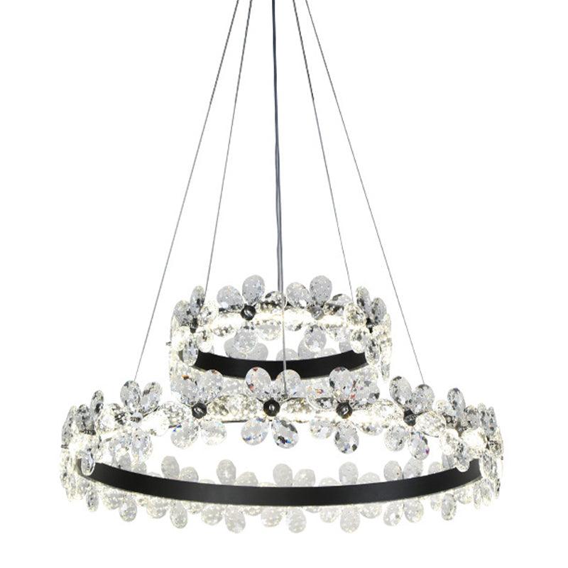Black 1/2-Tier Hoop Hanging Light Kit Minimalistic Chandelier - Rebooters