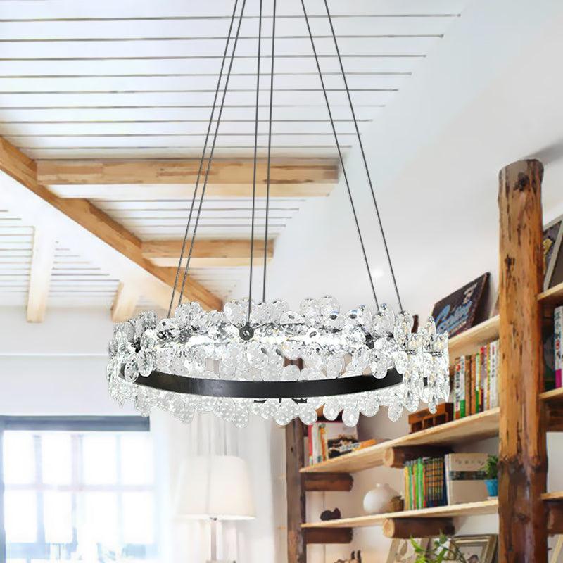 Black 1/2-Tier Hoop Hanging Light Kit Minimalistic Chandelier - Rebooters