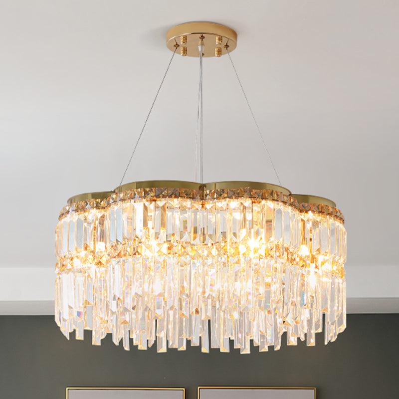 6-Light Floral Drum Chandelier Postmodern Gold Crystal Light - Rebooters