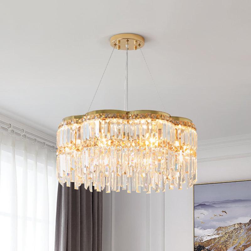6-Light Floral Drum Chandelier Postmodern Gold Crystal Light - Rebooters