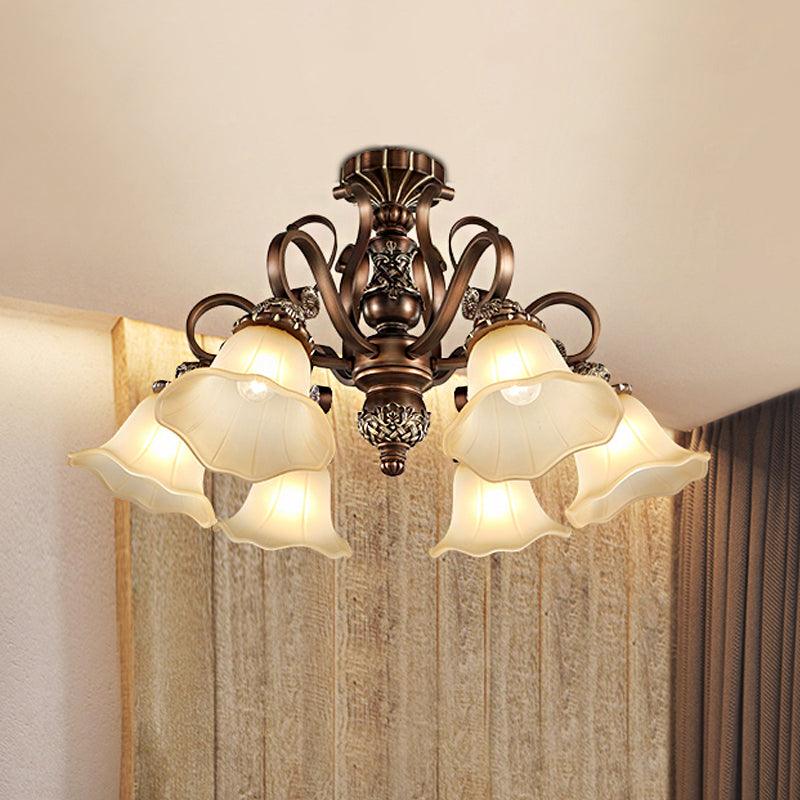5/6/8 Lights Floral Shade Semi Flush Light for Living Room - Rebooters
