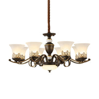 3/6/8 Lights Ceiling Suspension Lamp Rustic Style Bell Shade Cream Glass Chandelier Lighting in Black - Rebooters