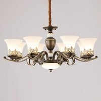3/6/8 Lights Ceiling Suspension Lamp Rustic Style Bell Shade Cream Glass Chandelier Lighting in Black - Rebooters