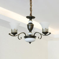 3/6/8 Lights Ceiling Suspension Lamp Rustic Style Bell Shade Cream Glass Chandelier Lighting in Black - Rebooters