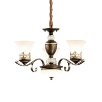3/6/8 Lights Ceiling Suspension Lamp Rustic Style Bell Shade Cream Glass Chandelier Lighting in Black - Rebooters