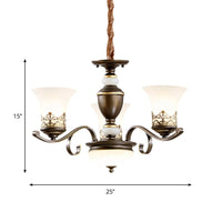 3/6/8 Lights Ceiling Suspension Lamp Rustic Style Bell Shade Cream Glass Chandelier Lighting in Black - Rebooters