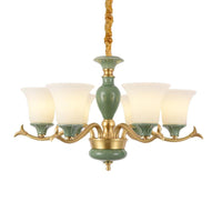 3/6 Bulbs Frosted Glass Suspension Lighting Countryside Green Chandelier - Rebooters