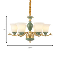 3/6 Bulbs Frosted Glass Suspension Lighting Countryside Green Chandelier - Rebooters