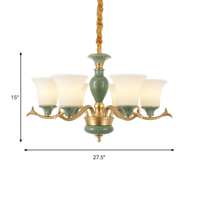 3/6 Bulbs Frosted Glass Suspension Lighting Countryside Green Chandelier - Rebooters