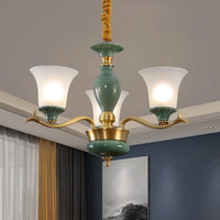 3/6 Bulbs Frosted Glass Suspension Lighting Countryside Green Chandelier - Rebooters