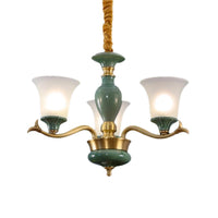 3/6 Bulbs Frosted Glass Suspension Lighting Countryside Green Chandelier - Rebooters
