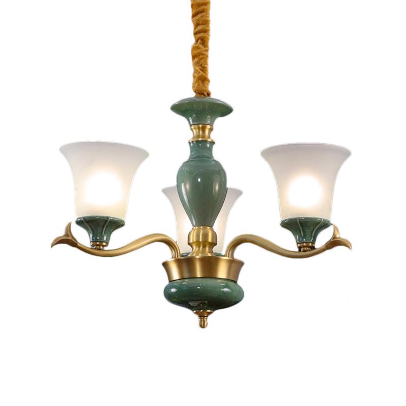 3/6 Bulbs Frosted Glass Suspension Lighting Countryside Green Chandelier - Rebooters