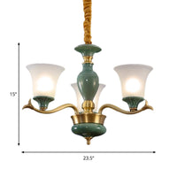 3/6 Bulbs Frosted Glass Suspension Lighting Countryside Green Chandelier - Rebooters