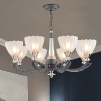 6/8 Bulbs Suspension Pendant With Floral Shade Opal Glass Chandelier - Rebooters