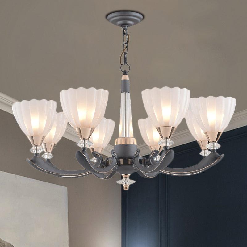 6/8 Bulbs Suspension Pendant With Floral Shade Opal Glass Chandelier - Rebooters