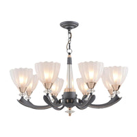 6/8 Bulbs Suspension Pendant With Floral Shade Opal Glass Chandelier - Rebooters