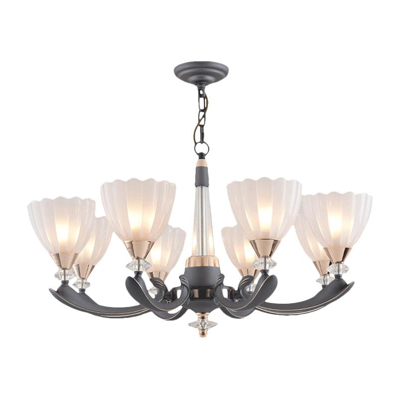 6/8 Bulbs Suspension Pendant With Floral Shade Opal Glass Chandelier - Rebooters