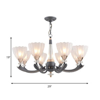 6/8 Bulbs Suspension Pendant With Floral Shade Opal Glass Chandelier - Rebooters