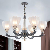 6/8 Bulbs Suspension Pendant With Floral Shade Opal Glass Chandelier - Rebooters