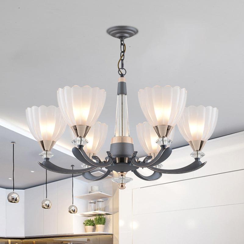 6/8 Bulbs Suspension Pendant With Floral Shade Opal Glass Chandelier - Rebooters