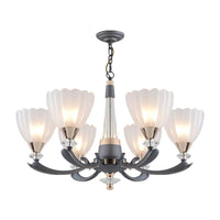 6/8 Bulbs Suspension Pendant With Floral Shade Opal Glass Chandelier - Rebooters