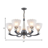 6/8 Bulbs Suspension Pendant With Floral Shade Opal Glass Chandelier - Rebooters