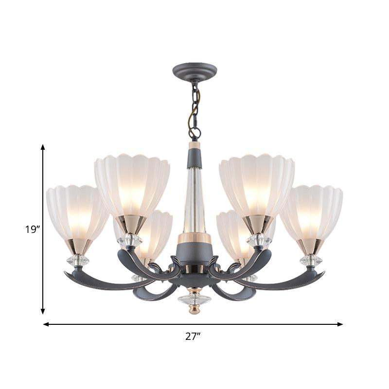 6/8 Bulbs Suspension Pendant With Floral Shade Opal Glass Chandelier - Rebooters