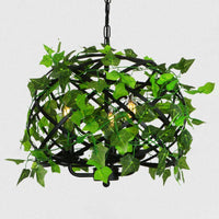 3-Light Iron Ceiling Chandelier Industrial Green Fake Plant - Rebooters