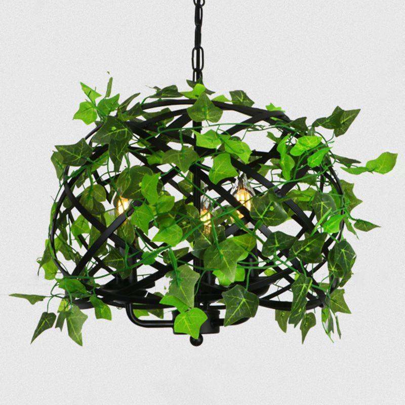 3-Light Iron Ceiling Chandelier Industrial Green Fake Plant - Rebooters