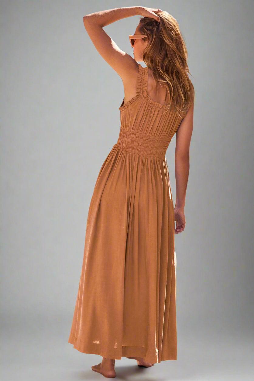 Matilda Sleeveless Maxi Dress with Flattering Ruched Detailing - Rebooters -Women's Dresses