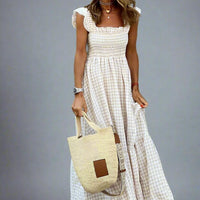 Emily Classic Checkered Ruffle Maxi Dress with Flowing Silhouette for Elegant Style Rebooters Maxi Women's Dresses