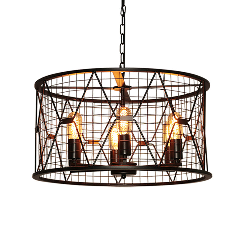 Trellis Drum Chandelier Light Vintage Industrial Metal 6-Light - Rebooters