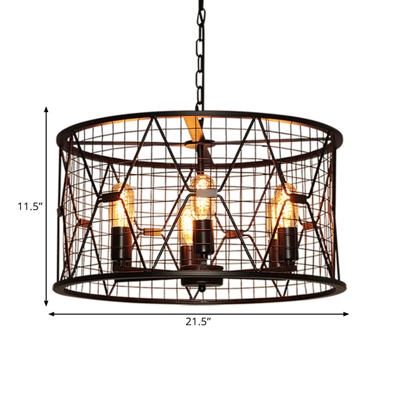 Trellis Drum Chandelier Light Vintage Industrial Metal 6-Light - Rebooters