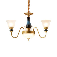 3/5/6 Lights Floral Shade Pendant Chandelier Brass Cream Glass - Rebooters