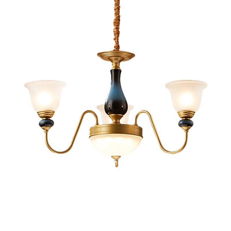 3/5/6 Lights Floral Shade Pendant Chandelier Brass Cream Glass - Rebooters