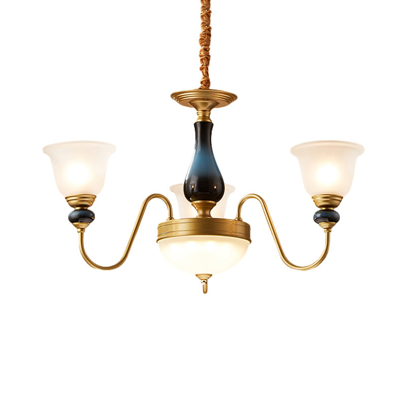 3/5/6 Lights Floral Shade Pendant Chandelier Brass Cream Glass - Rebooters