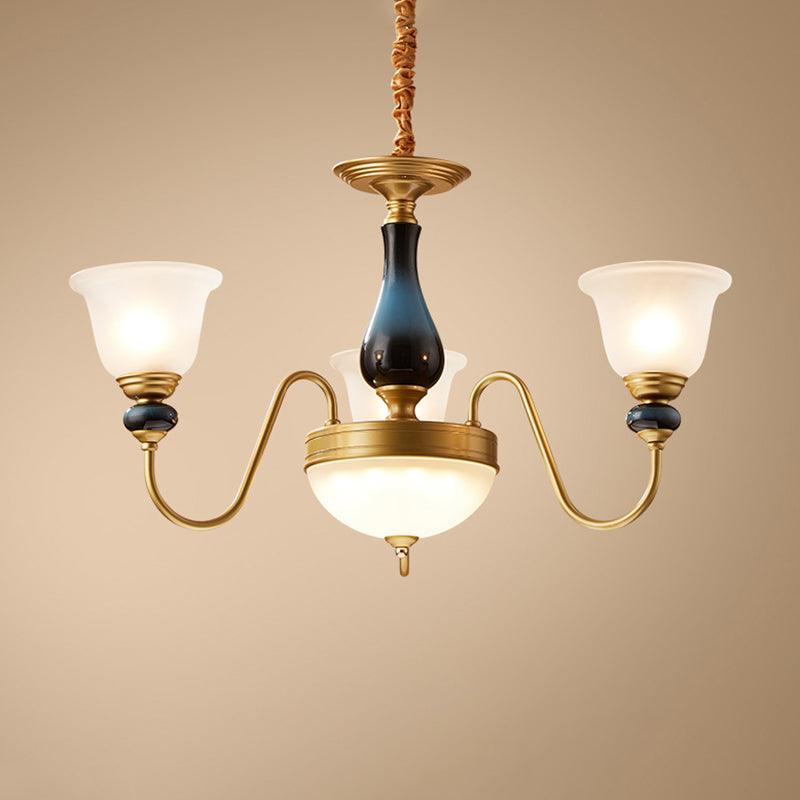3/5/6 Lights Floral Shade Pendant Chandelier Brass Cream Glass - Rebooters