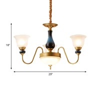 3/5/6 Lights Floral Shade Pendant Chandelier Brass Cream Glass - Rebooters