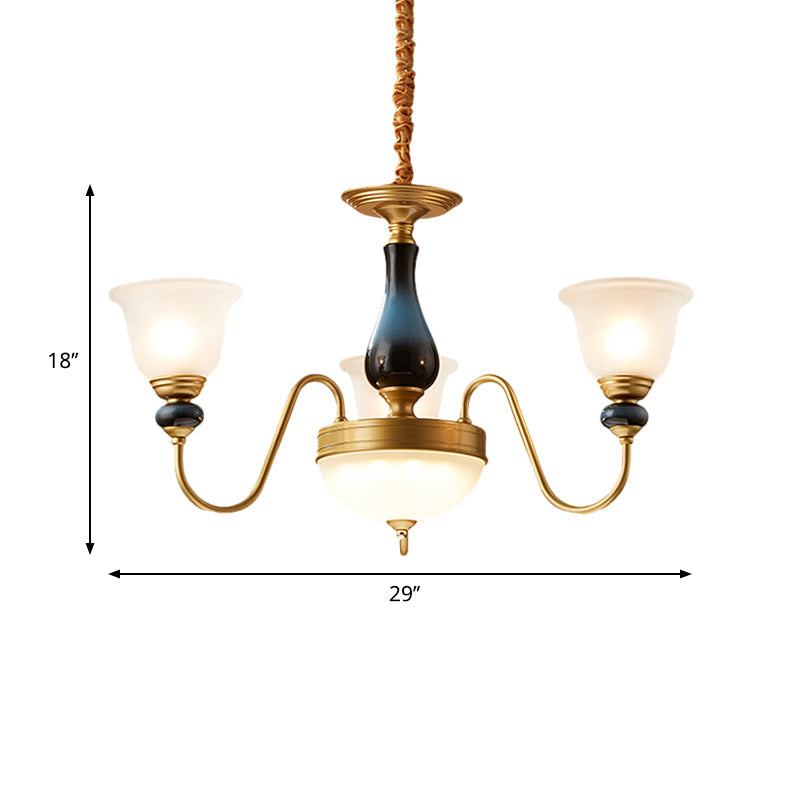 3/5/6 Lights Floral Shade Pendant Chandelier Brass Cream Glass - Rebooters