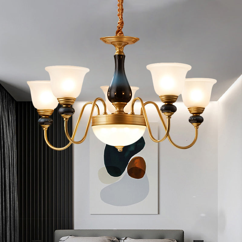 3/5/6 Lights Floral Shade Pendant Chandelier Brass Cream Glass - Rebooters
