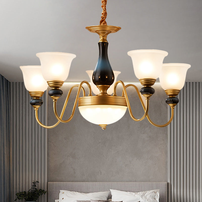 3/5/6 Lights Floral Shade Pendant Chandelier Brass Cream Glass - Rebooters
