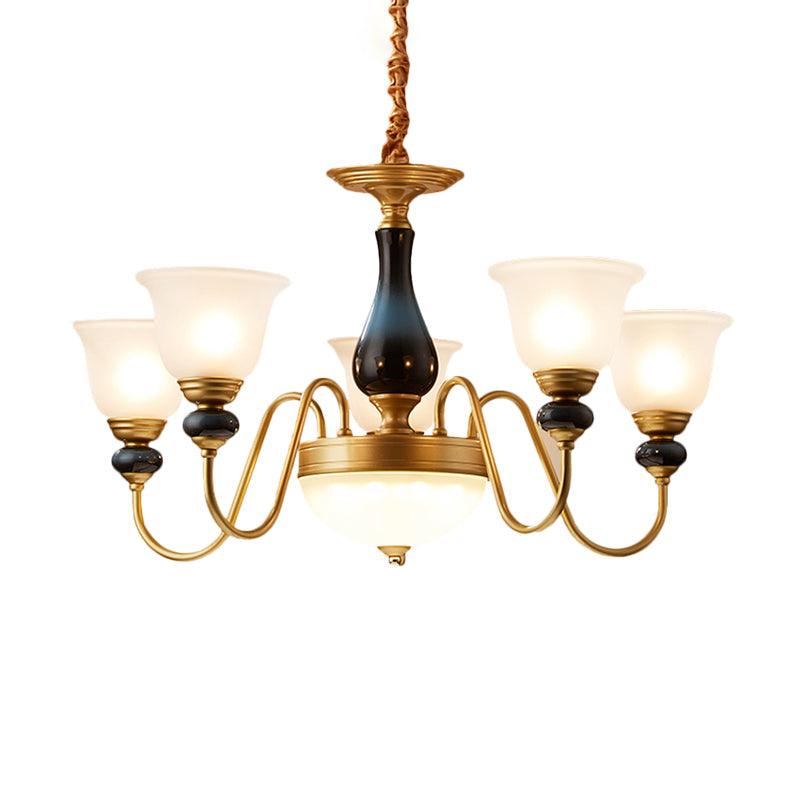 3/5/6 Lights Floral Shade Pendant Chandelier Brass Cream Glass - Rebooters