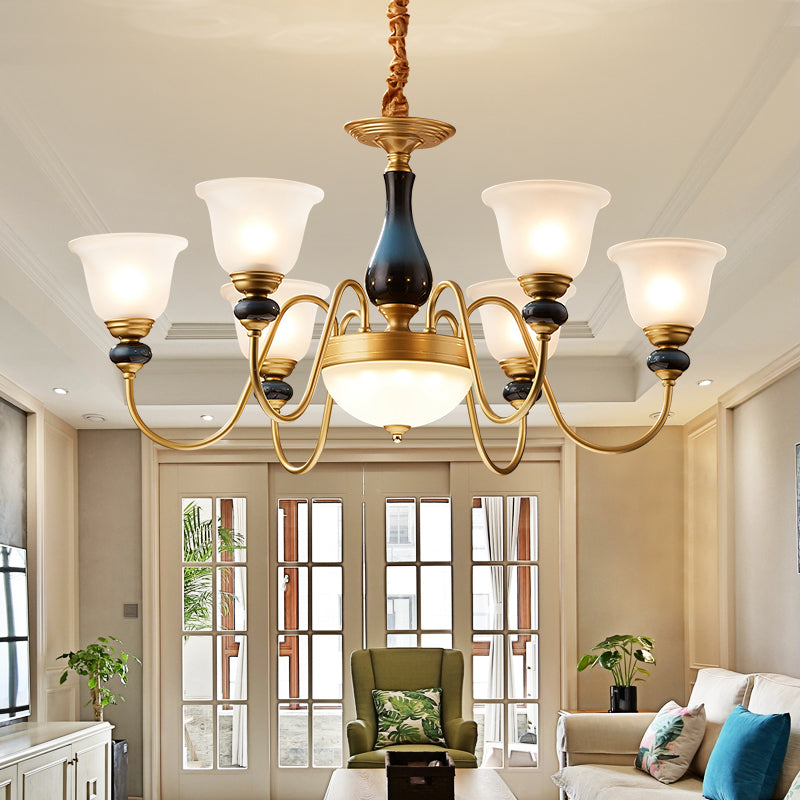3/5/6 Lights Floral Shade Pendant Chandelier Brass Cream Glass - Rebooters