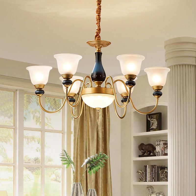 3/5/6 Lights Floral Shade Pendant Chandelier Brass Cream Glass - Rebooters