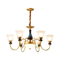 3/5/6 Lights Floral Shade Pendant Chandelier Brass Cream Glass - Rebooters