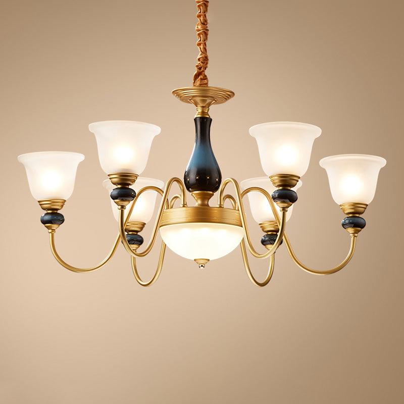 3/5/6 Lights Floral Shade Pendant Chandelier Brass Cream Glass - Rebooters
